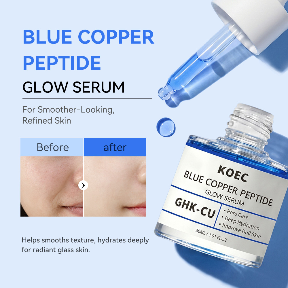 KOEC Blue Copper Peptide GHK-Cu Glow Serum, Deep Hydrating Pore Minimizing Facial Serum to Brighten Dull Complexion, Anti-Aging Repair Skin Care Serum, 30ml / 1.01 fl.oz