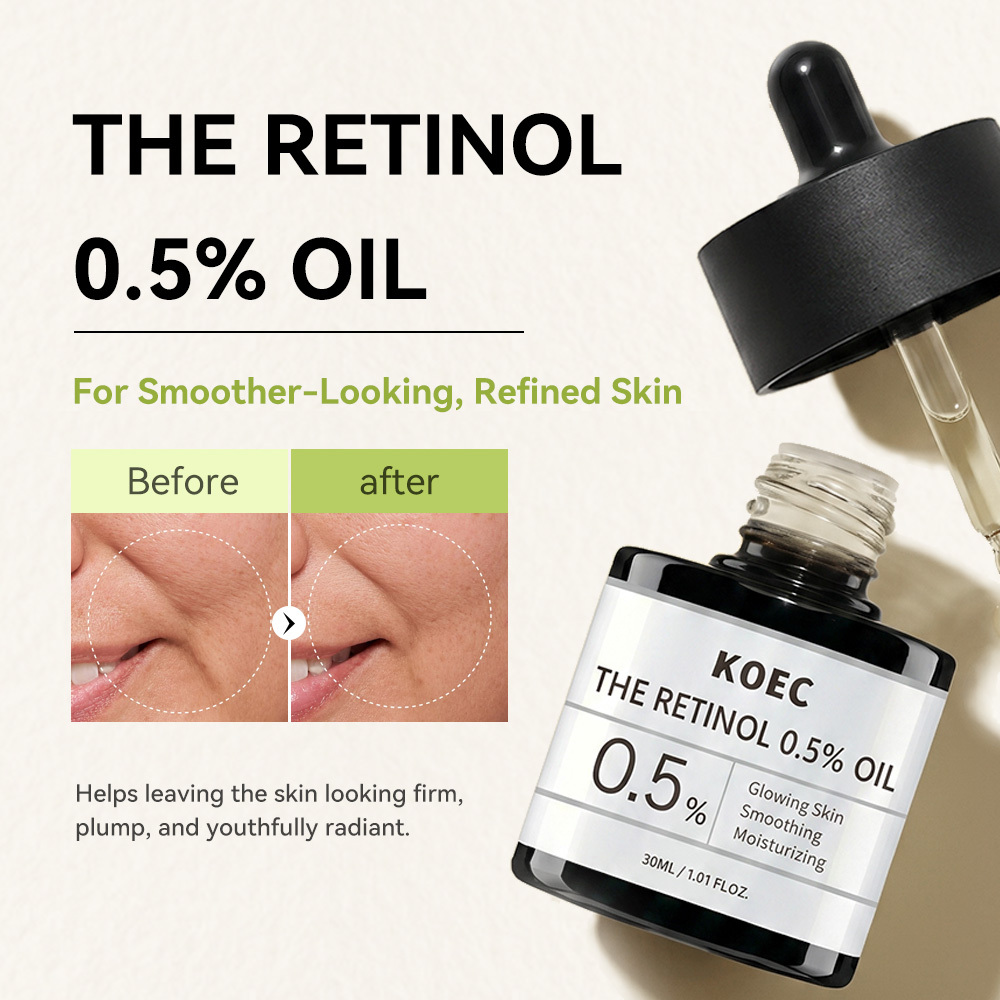 KOEC 0.5% Retinol Facial Oil, Anti-Aging Retinol Serum Oil for Smoothing Fine Lines, Moisturizing & Glowing Skin, Anti-Wrinkle Face Treatment Oil, 30ml / 1.01 fl.oz