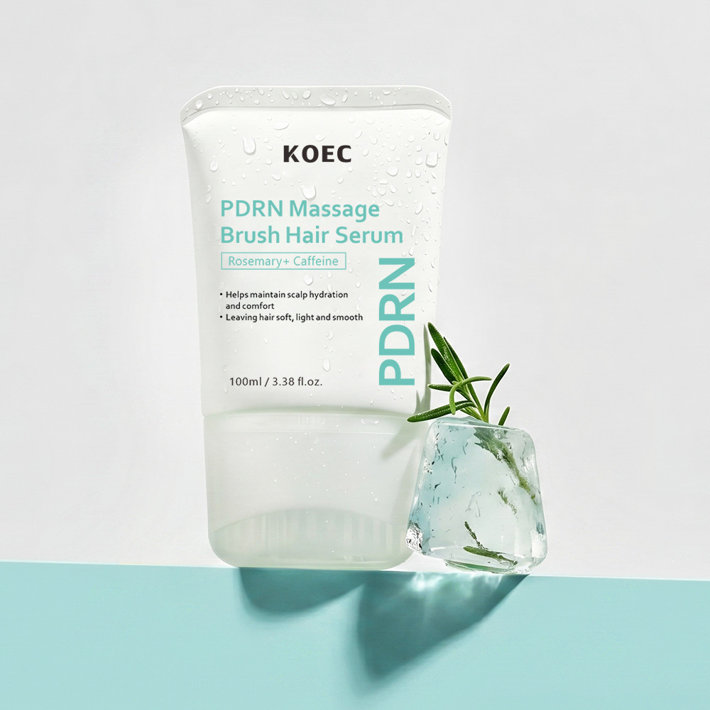 KOEC PDRN Massage Brush Hair Serum with Rosemary & Caffeine, Hydrating Scalp Care Serum to Soothe Dry Scalp, Soften Smooth Lightweight Hair Treatment Serum, 100ml / 3.38 fl.oz
