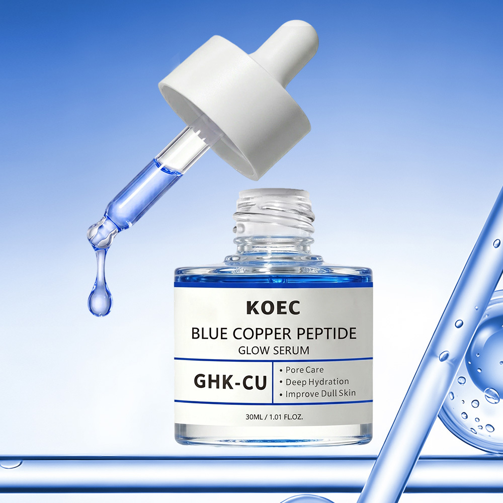 KOEC Blue Copper Peptide GHK-Cu Glow Serum, Deep Hydrating Pore Minimizing Facial Serum to Brighten Dull Complexion, Anti-Aging Repair Skin Care Serum, 30ml / 1.01 fl.oz