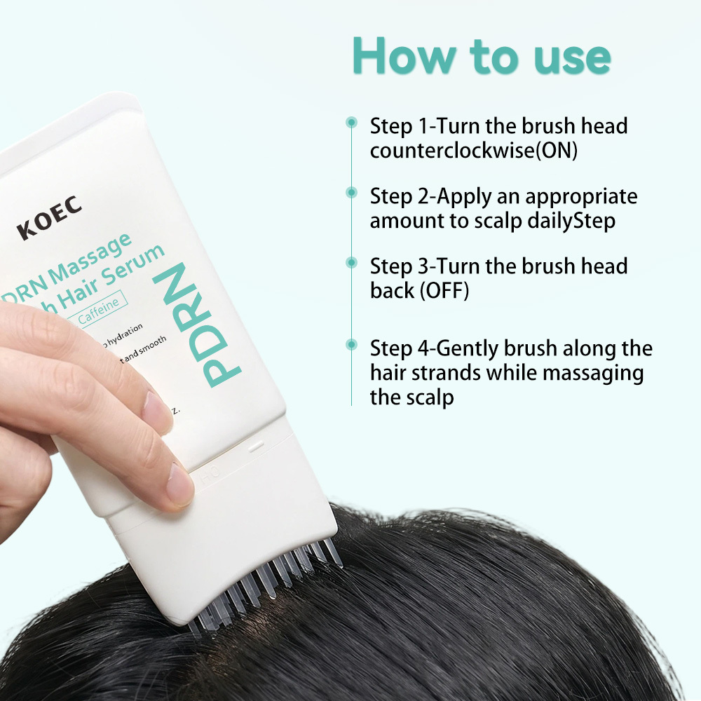 KOEC PDRN Massage Brush Hair Serum with Rosemary & Caffeine, Hydrating Scalp Care Serum to Soothe Dry Scalp, Soften Smooth Lightweight Hair Treatment Serum, 100ml / 3.38 fl.oz