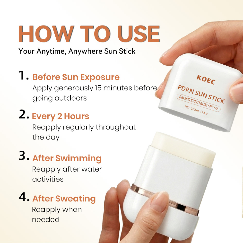 KOEC PDRN Sun Stick, Broad Spectrum SPF 50 Portable Solid Sunscreen Stick, Hydrating PDRN Repair Sun Protection Stick for Face & Body, Non-Greasy Refreshing Daily UV Protection, 9.5g / 0.33 oz