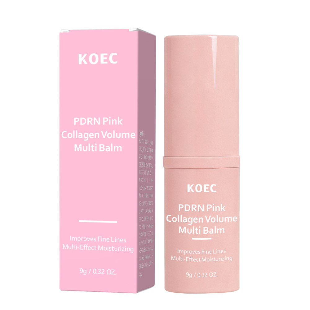 KOEC PDRN Pink Collagen Volume Multi Balm Stick with Sodium DNA, Hydrolyzed Collagen & Sunflower Seed Oil, Multi-Effect Moisturizing Solid Facial Balm to Improve Fine Lines, Portable Hydrating Wrinkle Repair Skin Care Stick, 9g / 0.32 oz