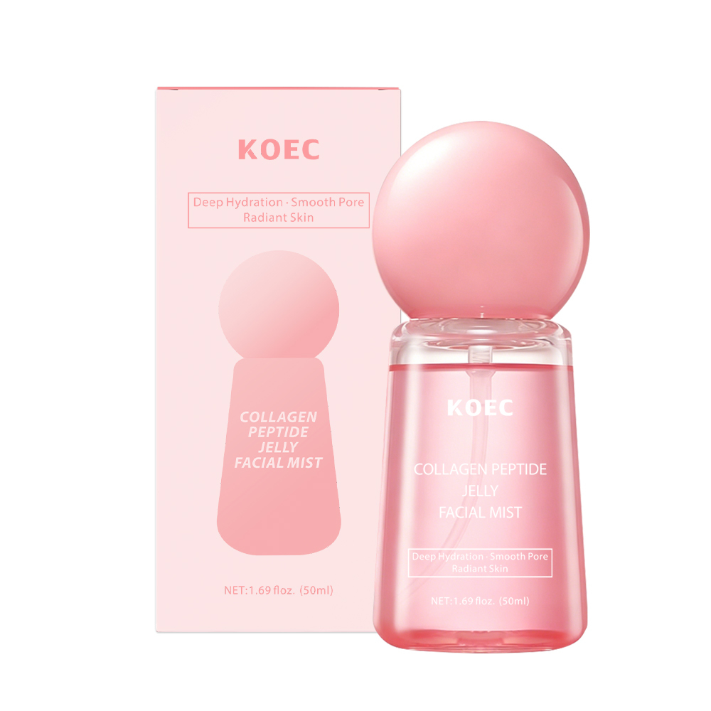 KOEC Collagen Peptide Jelly Facial Mist with Peptide, Hydrolyzed Collagen, Hyaluronic Acid & Niacinamide, Dual-Use Firming Plumping Hydrating Face Spray, Smooth Pores & Brighten Dull Dry Skin, Portable Refreshing Jelly Mist, 50ml / 1.69 fl.oz