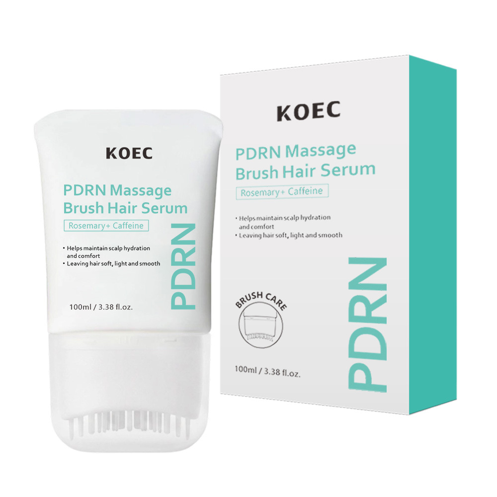 KOEC PDRN Massage Brush Hair Serum with Rosemary & Caffeine, Hydrating Scalp Care Serum to Soothe Dry Scalp, Soften Smooth Lightweight Hair Treatment Serum, 100ml / 3.38 fl.oz