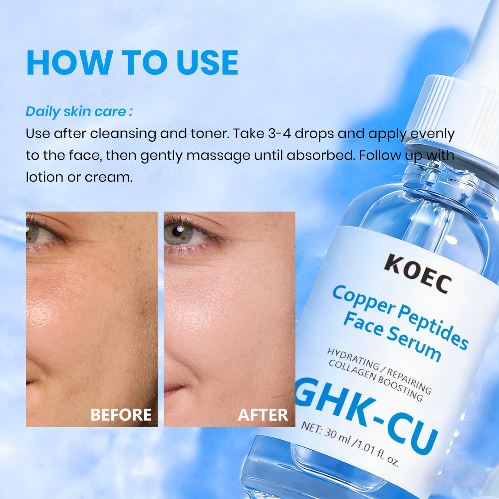 KOEC GHK-CU Copper Peptides Face Serum 30ml, Collagen Boosting Anti-Aging Facial Serum with Niacinamide & Lactobacillus, Firm Fine Lines Repair Sensitive Skin Brighten Uneven Tone