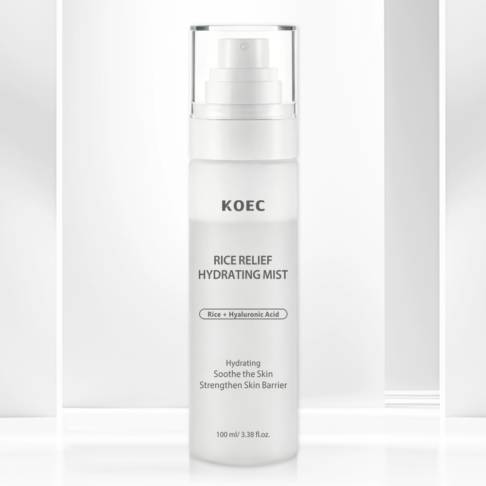 KOEC Rice Relief Hydrating Mist, Rice Ferment Filtrate Facial Spray with Hyaluronic Acid Centella Asiatica Panthenol, Soothing Barrier Repair Refreshing Mist for Sensitive Skin 100ml