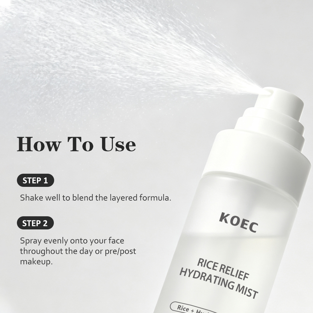 KOEC Rice Relief Hydrating Mist, Rice Ferment Filtrate Facial Spray with Hyaluronic Acid Centella Asiatica Panthenol, Soothing Barrier Repair Refreshing Mist for Sensitive Skin 100ml