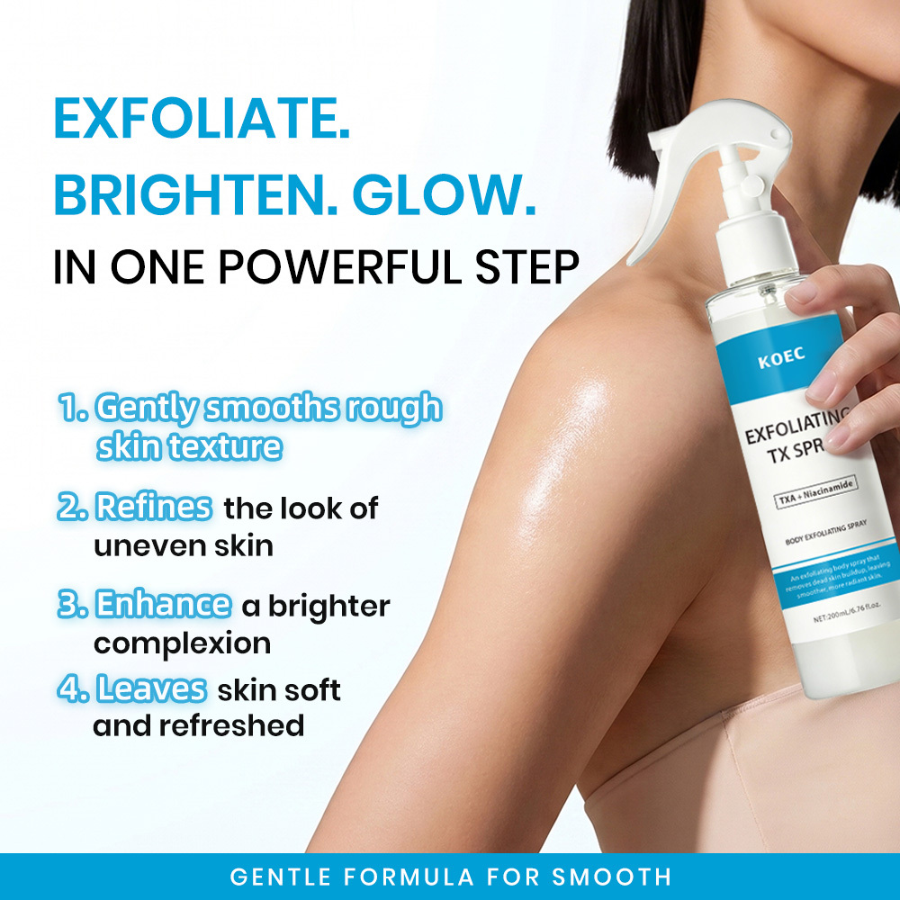 KOEC Exfoliating TX Body Spray | Tranexamic Acid & Niacinamide Brightening Body Peeling Spray, Smooth Rough Chicken Skin, Remove Dead Skin, Even Uneven Body Tone 200ml