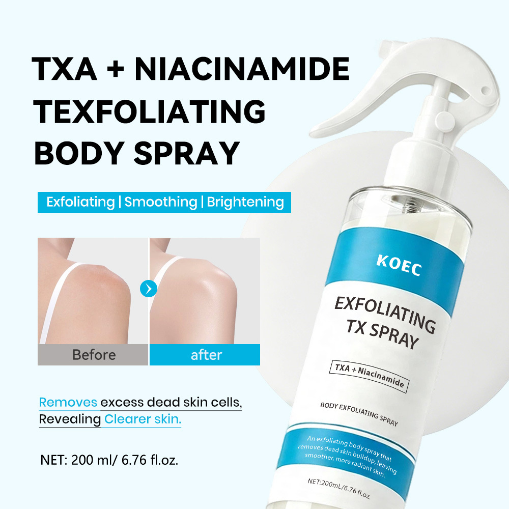 KOEC Exfoliating TX Body Spray | Tranexamic Acid & Niacinamide Brightening Body Peeling Spray, Smooth Rough Chicken Skin, Remove Dead Skin, Even Uneven Body Tone 200ml