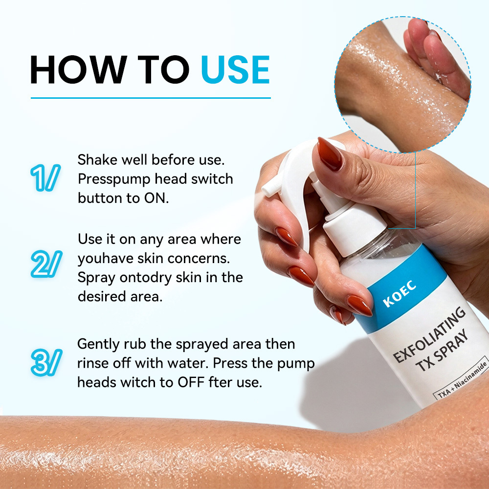KOEC Exfoliating TX Body Spray | Tranexamic Acid & Niacinamide Brightening Body Peeling Spray, Smooth Rough Chicken Skin, Remove Dead Skin, Even Uneven Body Tone 200ml