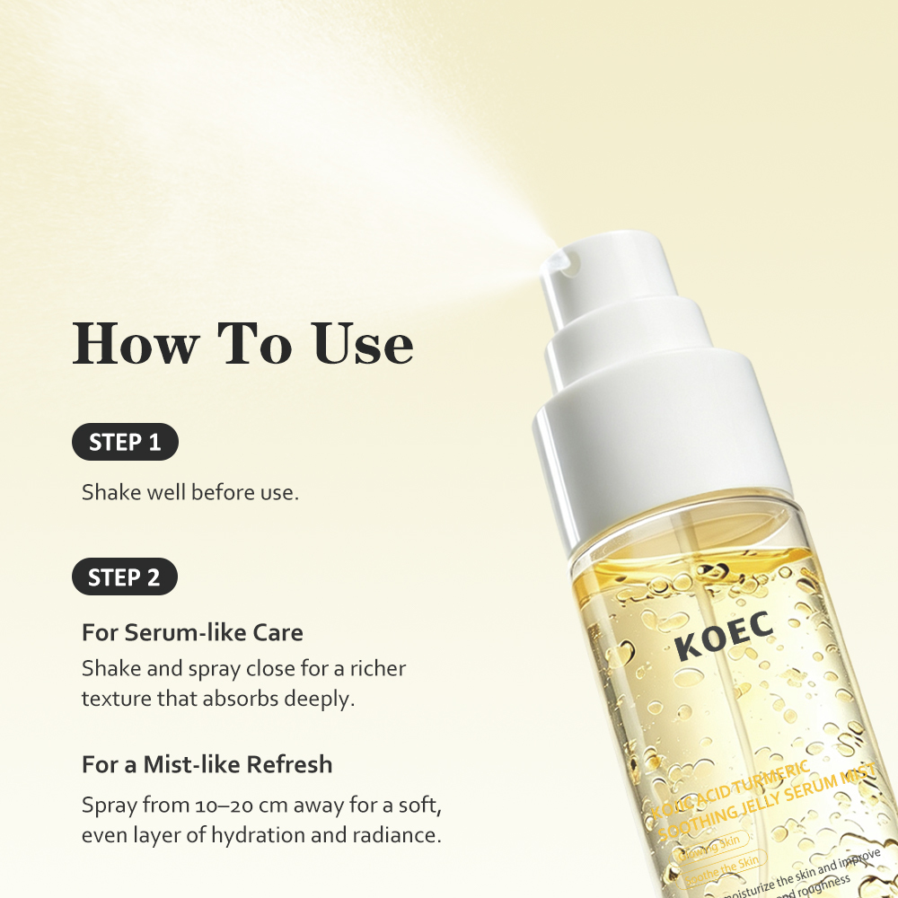 KOEC Kojic Acid Turmeric Soothing Jelly Serum Mist, 2-in-1 Hydrating Facial Spray with Squalane & Hyaluronic Acid, Brightening Calming Face Mist for Glowing, Plump Skin