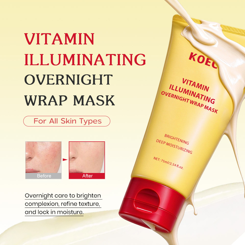 **KOEC Vitamin Illuminating Overnight Wrap Mask** is a nourishing overnight facial mask designed to brighten complexion, refine skin texture, and lock inmoisture while you sleep. Formulated with Vitamin C, Glutathione, Niacinamide, and Hydrolyzed Collage