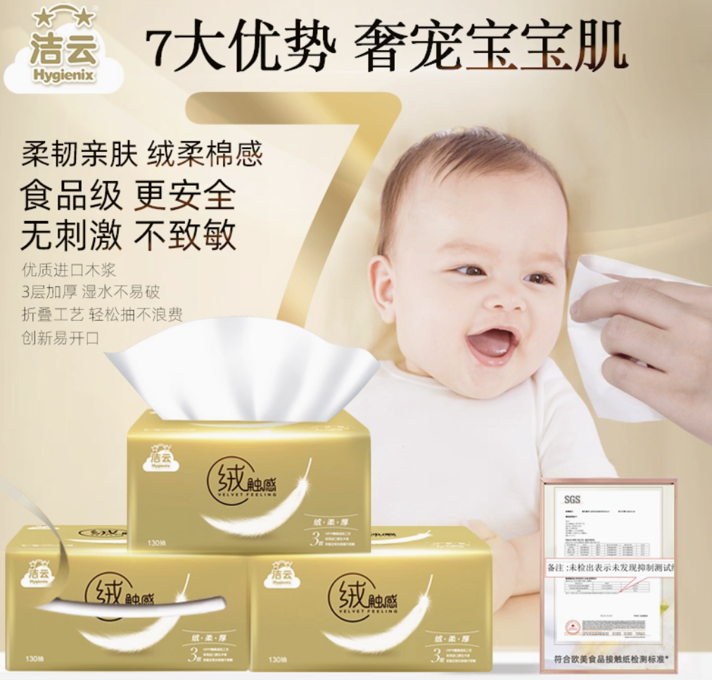 Jieyun Facial Tissue Box - Home Essentials, Economical Pack Soft Velvet Touch, Unscented, 130 Sheets per Pack, 24 Packs per Box (Napkins/Tissues for Daily Use)