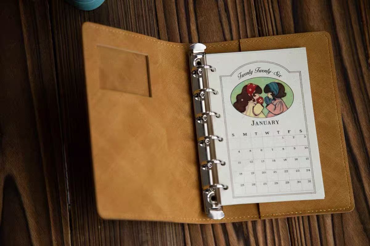 Original Retro Fairy Tale M5 Loose-Leaf Travel Notebook, Cookie Yellow Faux Leather Journal with UV Print, Comes with Inserts & Charms, Cute Gift