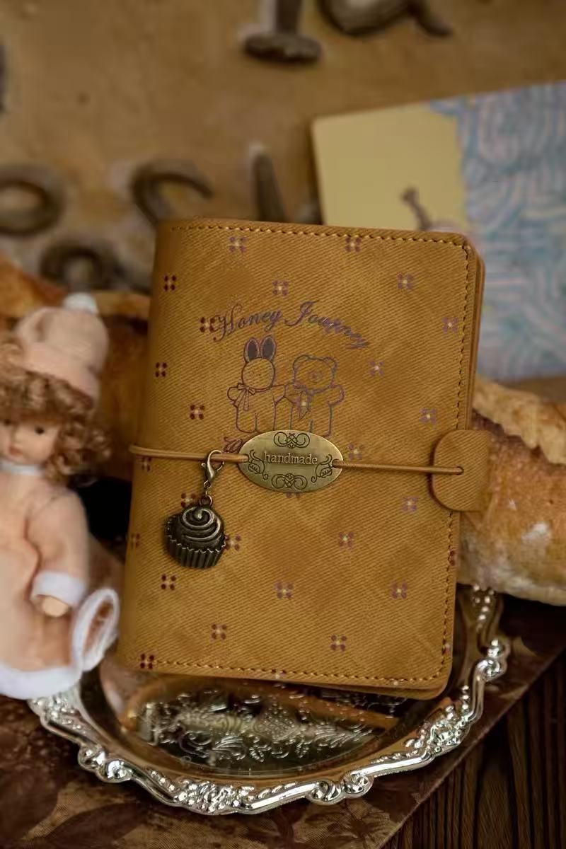 Original Retro Fairy Tale M5 Loose-Leaf Travel Notebook, Cookie Yellow Faux Leather Journal with UV Print, Comes with Inserts & Charms, Cute Gift