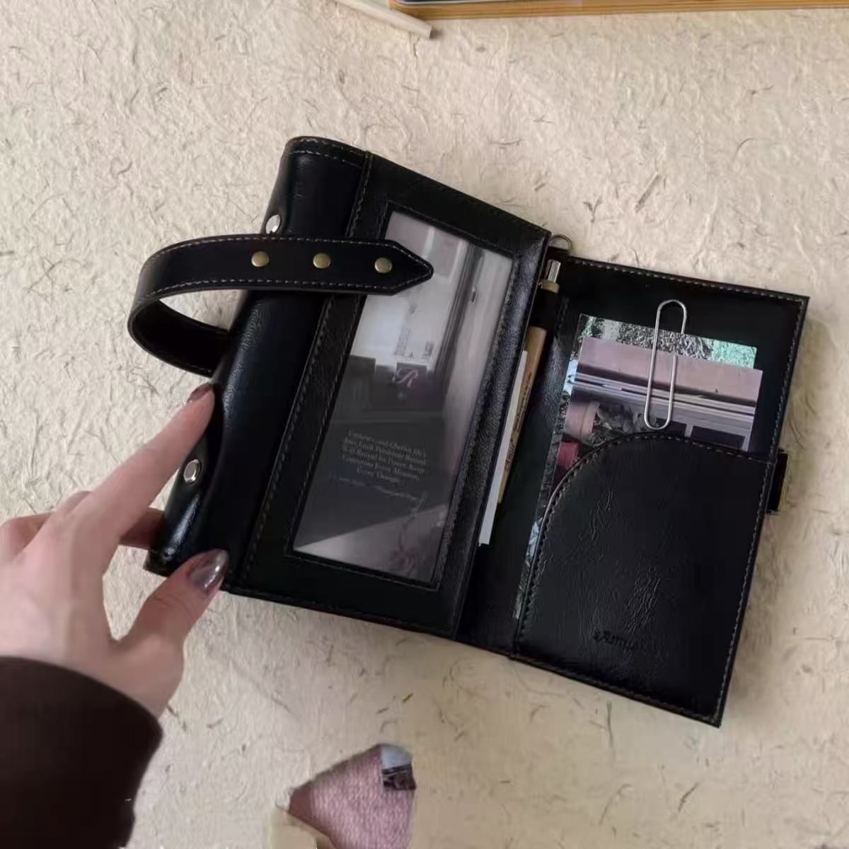 New Black Tri-Fold A6 Leather Journal, High-Aesthetic Detachable Loose-Leaf Notebook for Students
