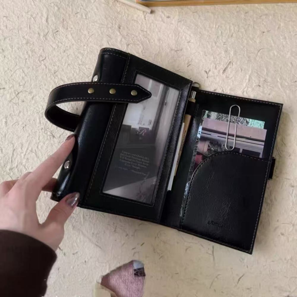 New Black Tri-Fold A6 Leather Journal, High-Aesthetic Detachable Loose-Leaf Notebook for Students