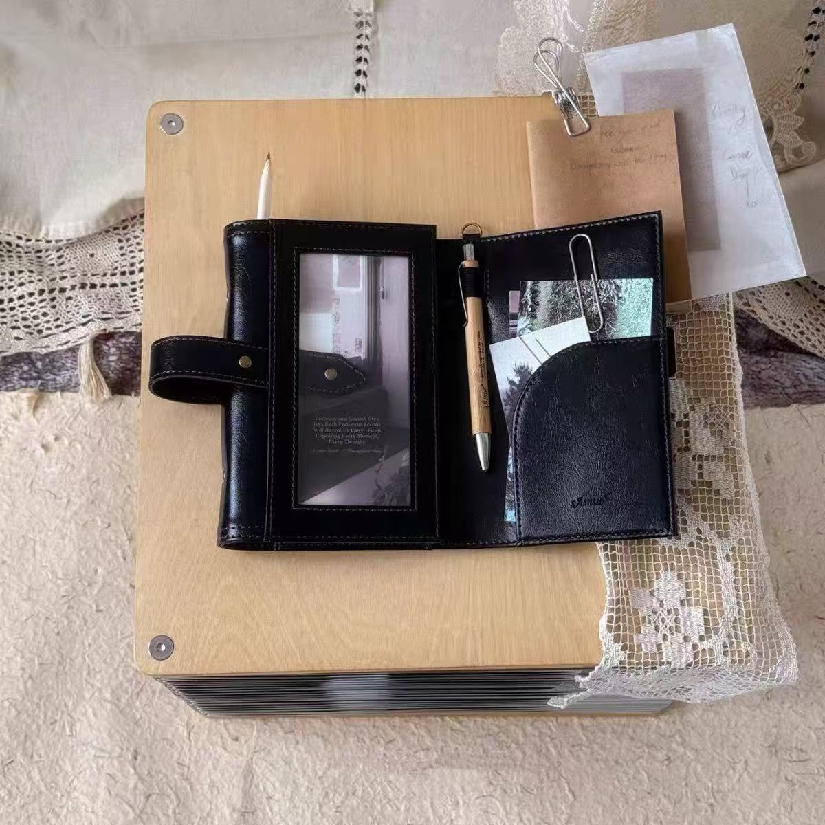 New Black Tri-Fold A6 Leather Journal, High-Aesthetic Detachable Loose-Leaf Notebook for Students