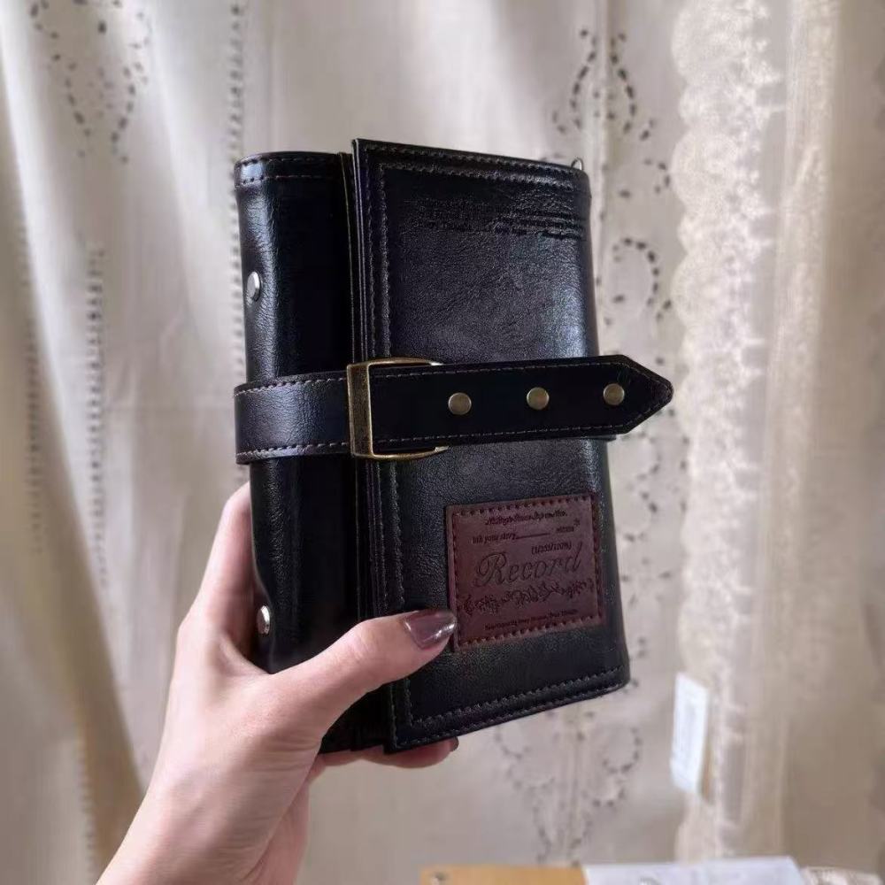 New Black Tri-Fold A6 Leather Journal, High-Aesthetic Detachable Loose-Leaf Notebook for Students
