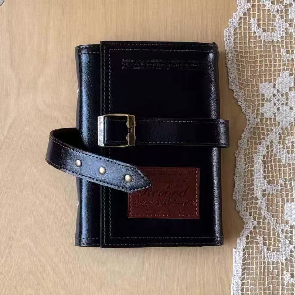 New Black Tri-Fold A6 Leather Journal, High-Aesthetic Detachable Loose-Leaf Notebook for Students