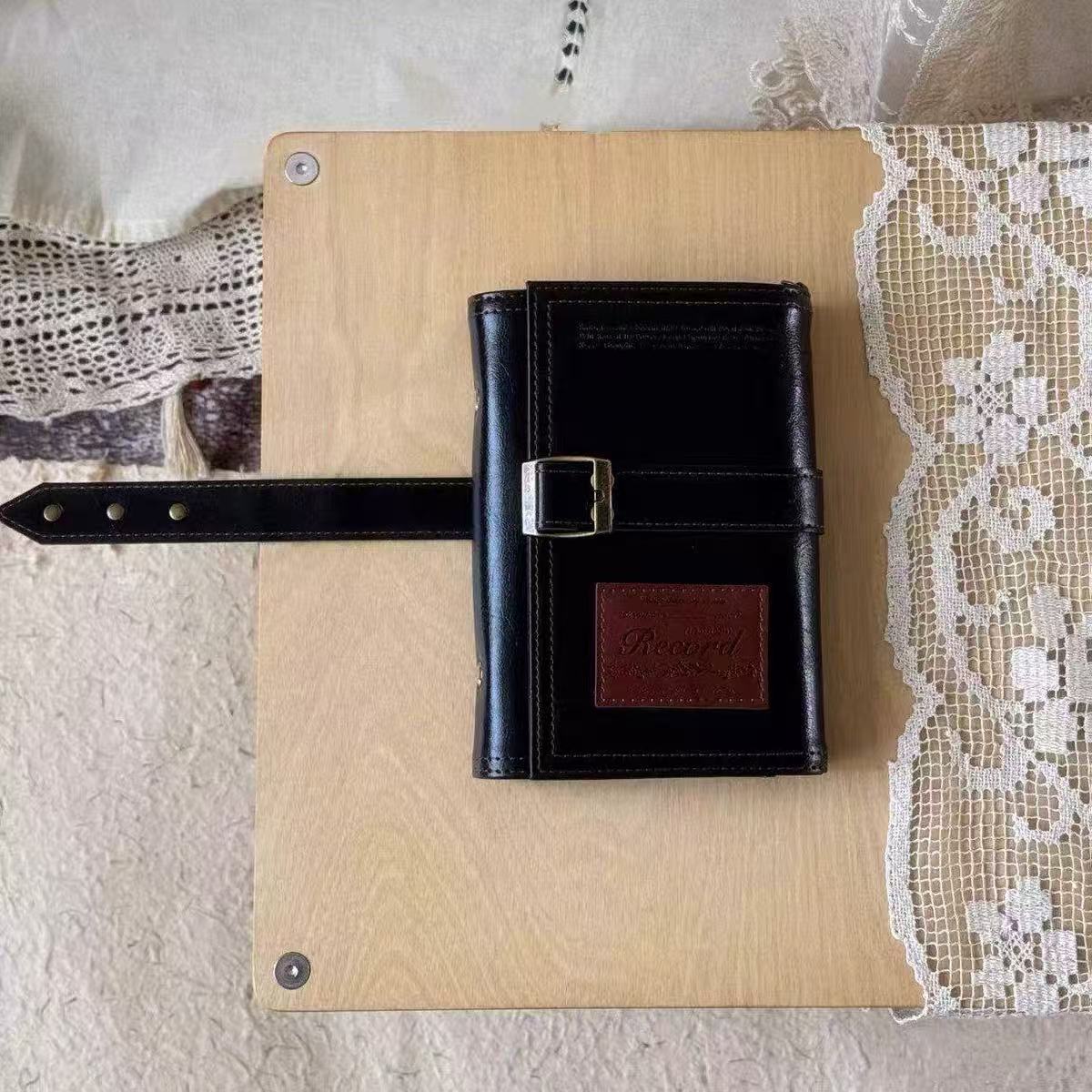 New Black Tri-Fold A6 Leather Journal, High-Aesthetic Detachable Loose-Leaf Notebook for Students
