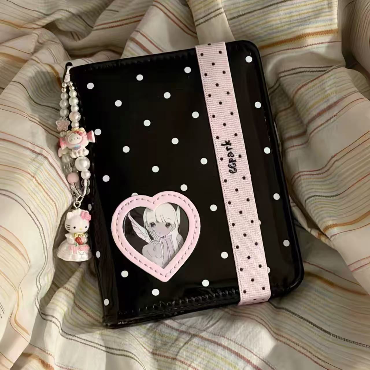 Korean Ins Style Black & White Polka Dot M5 Loose-Leaf Journal, High-Aesthetic Pocket Notebook for Daily Planning