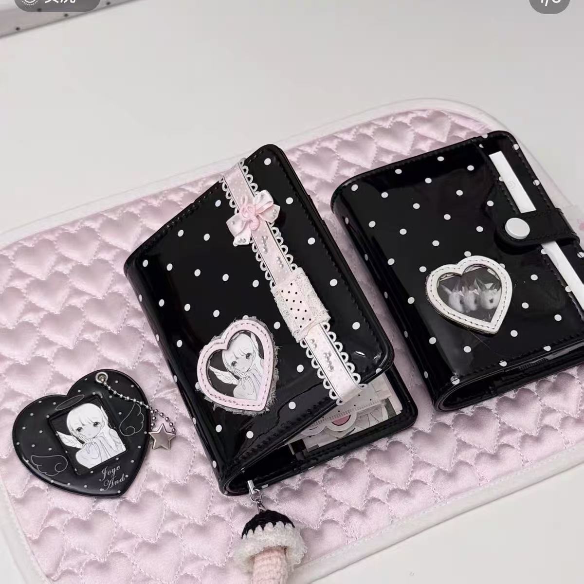 Korean Ins Style Black & White Polka Dot M5 Loose-Leaf Journal, High-Aesthetic Pocket Notebook for Daily Planning