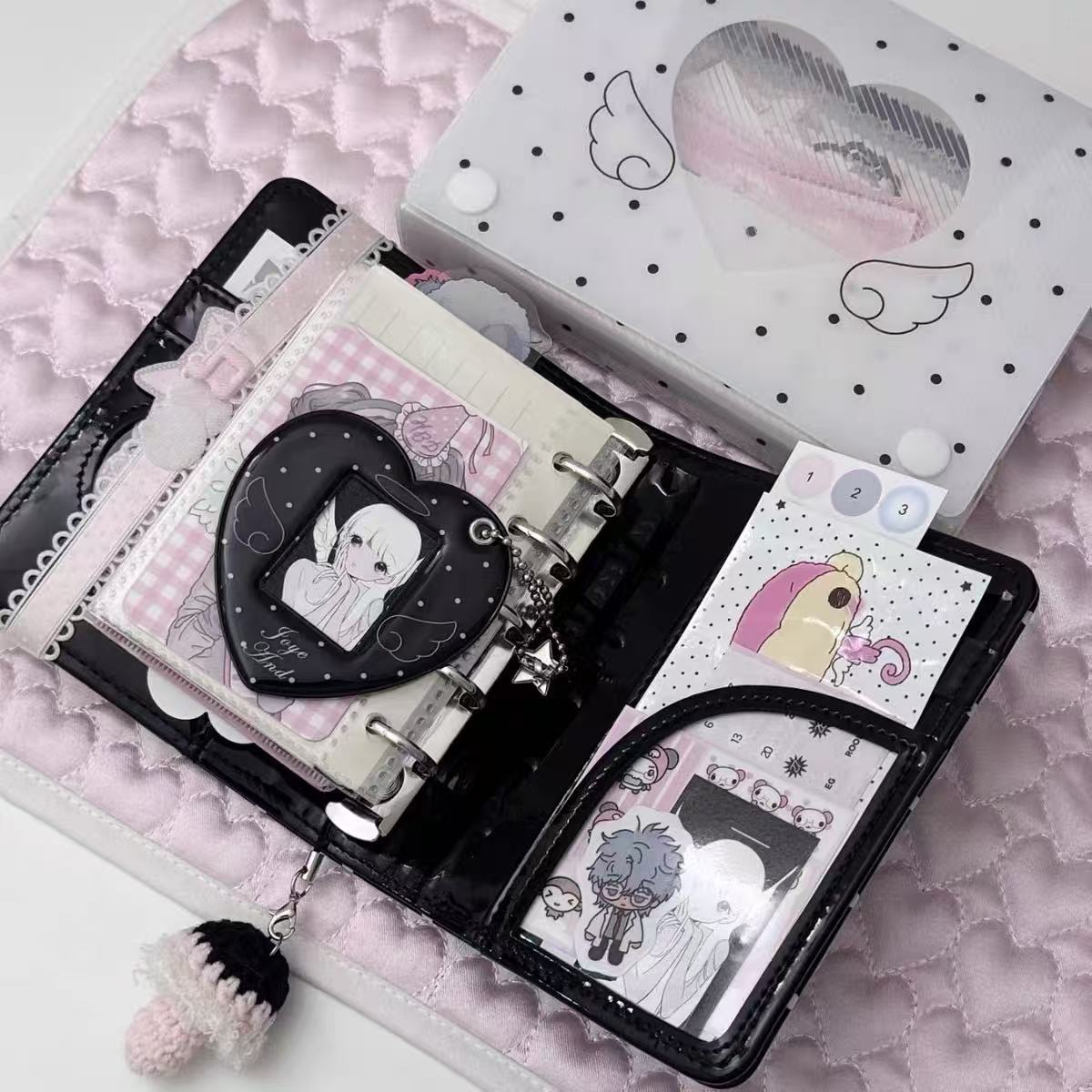 Korean Ins Style Black & White Polka Dot M5 Loose-Leaf Journal, High-Aesthetic Pocket Notebook for Daily Planning