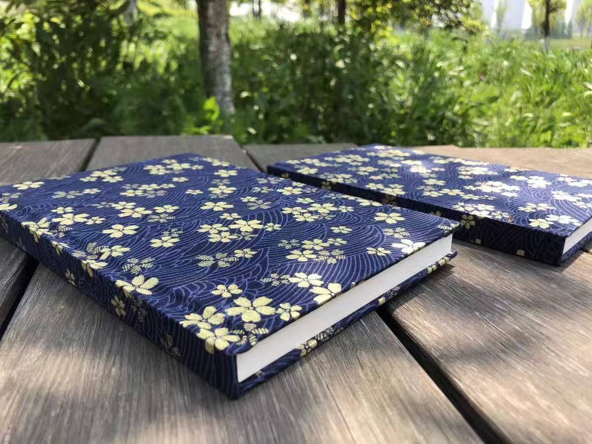 Original Golden Cherry Blossom A5 Fabric Journal, Handmade Japanese Style Notebook with Hot Stamping, Elegant Diary Book, Ideal Gift