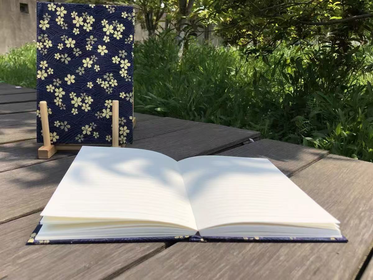 Original Golden Cherry Blossom A5 Fabric Journal, Handmade Japanese Style Notebook with Hot Stamping, Elegant Diary Book, Ideal Gift