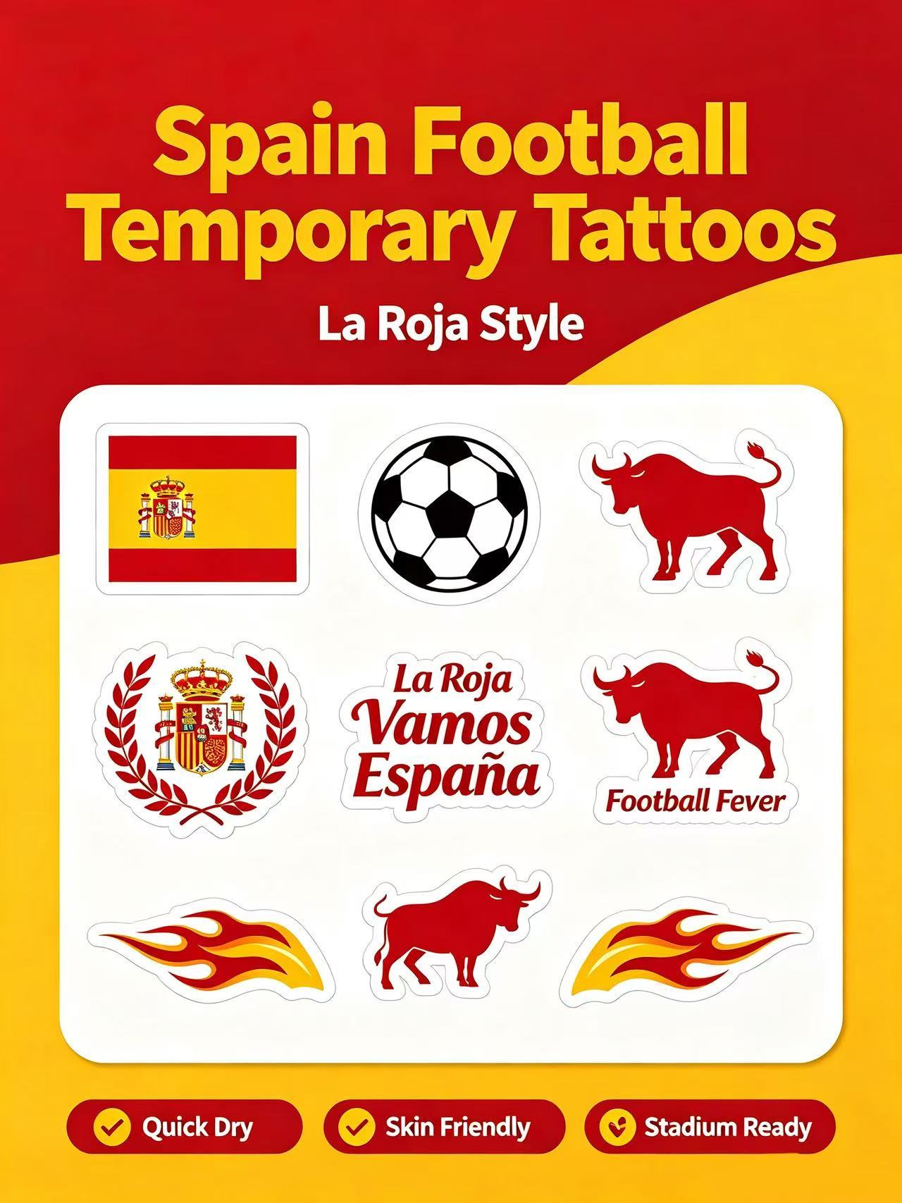 National Team Football Temporary Tattoos, Soccer Fan Face & Body Stickers for Sports Match Viewing Party