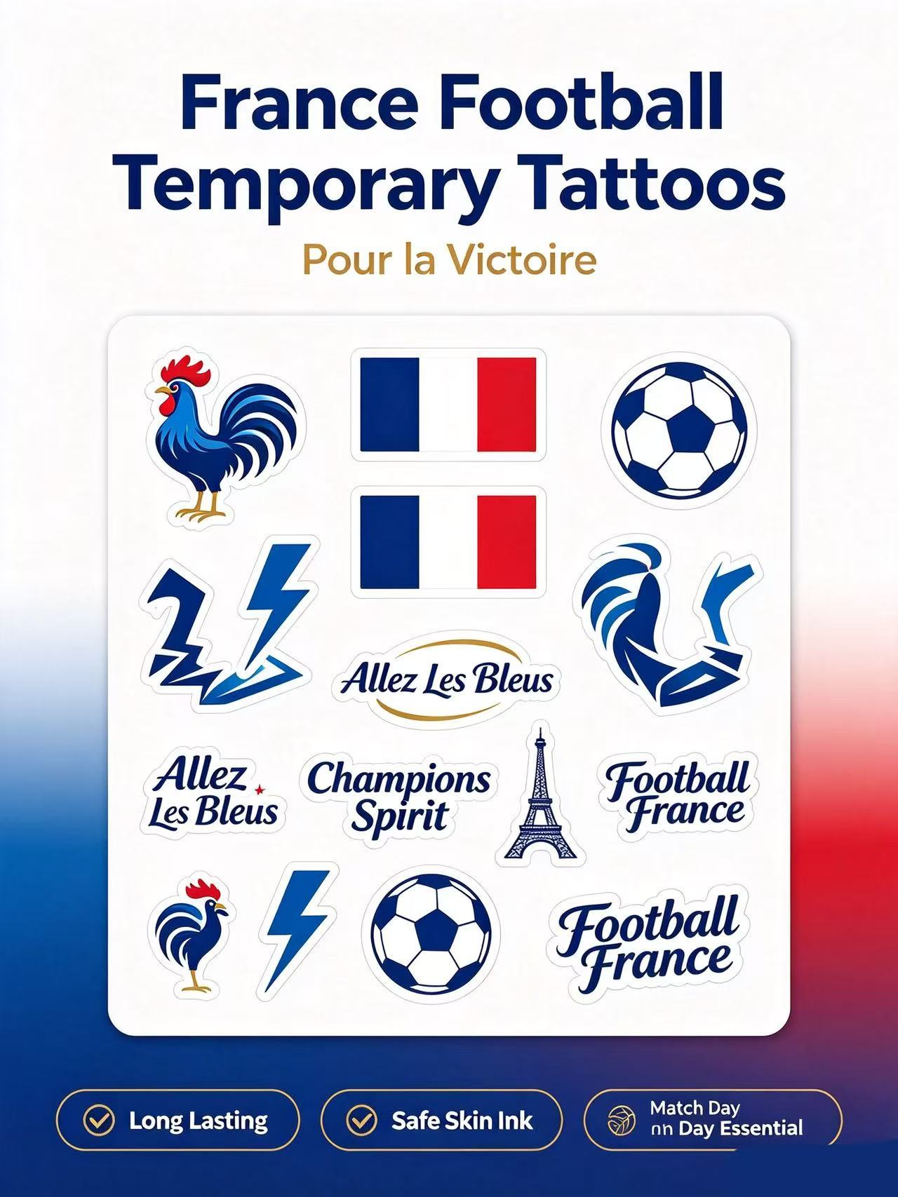 National Team Football Temporary Tattoos, Soccer Fan Face & Body Stickers for Sports Match Viewing Party