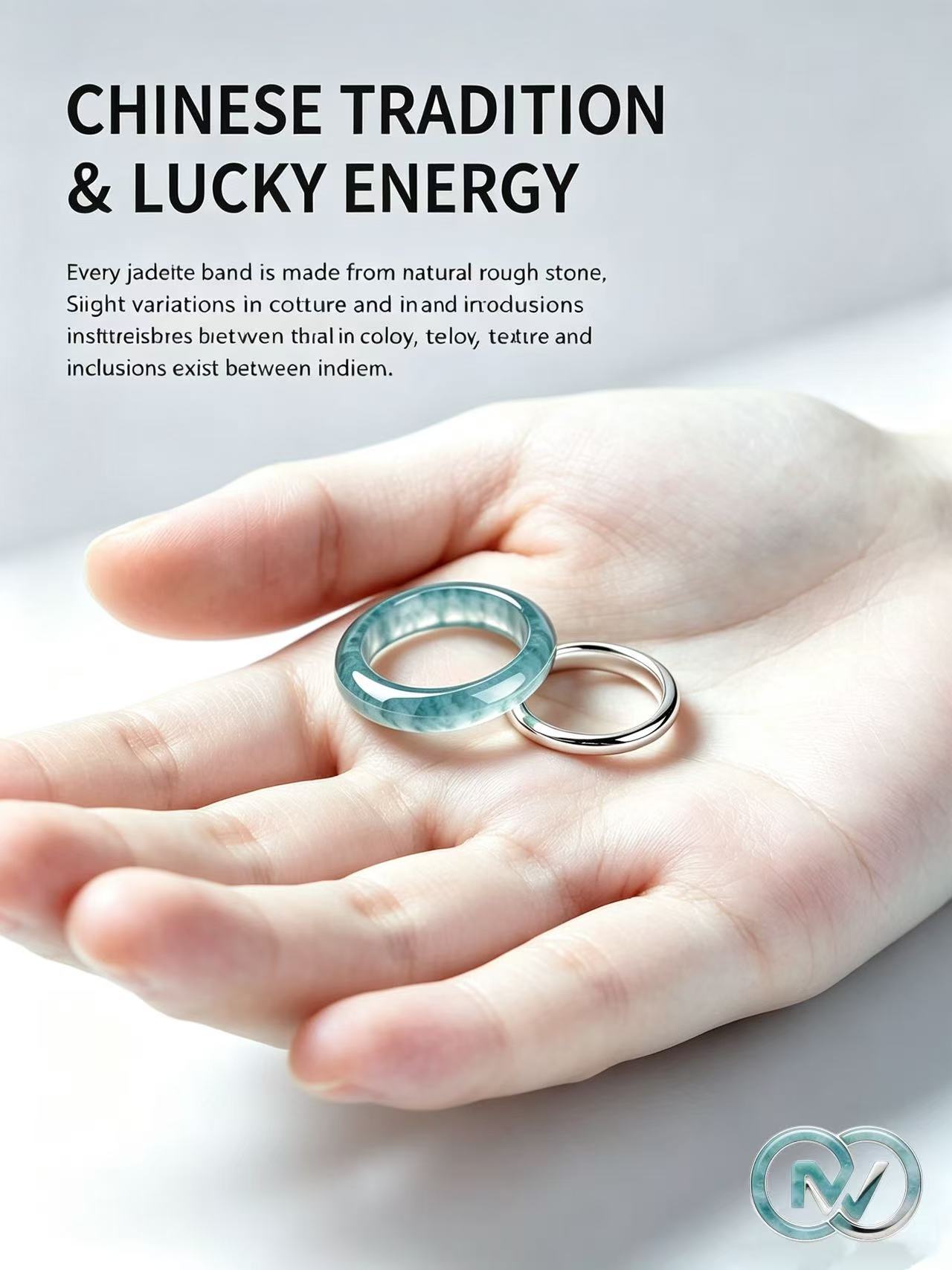 Natural A-Grade Guatemalan Jadeite Plain Band Ring Set, Custom Engraving, Traditional Chinese Lucky Jewelry, Multi Wear Styles, Stackable With Silver Ring, Includes Jade Plain Band Ring + Silver Ring + Silver Necklace Chain