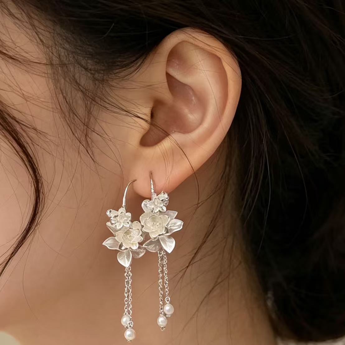 Vintage Chinese Style Floral Dangle Earrings