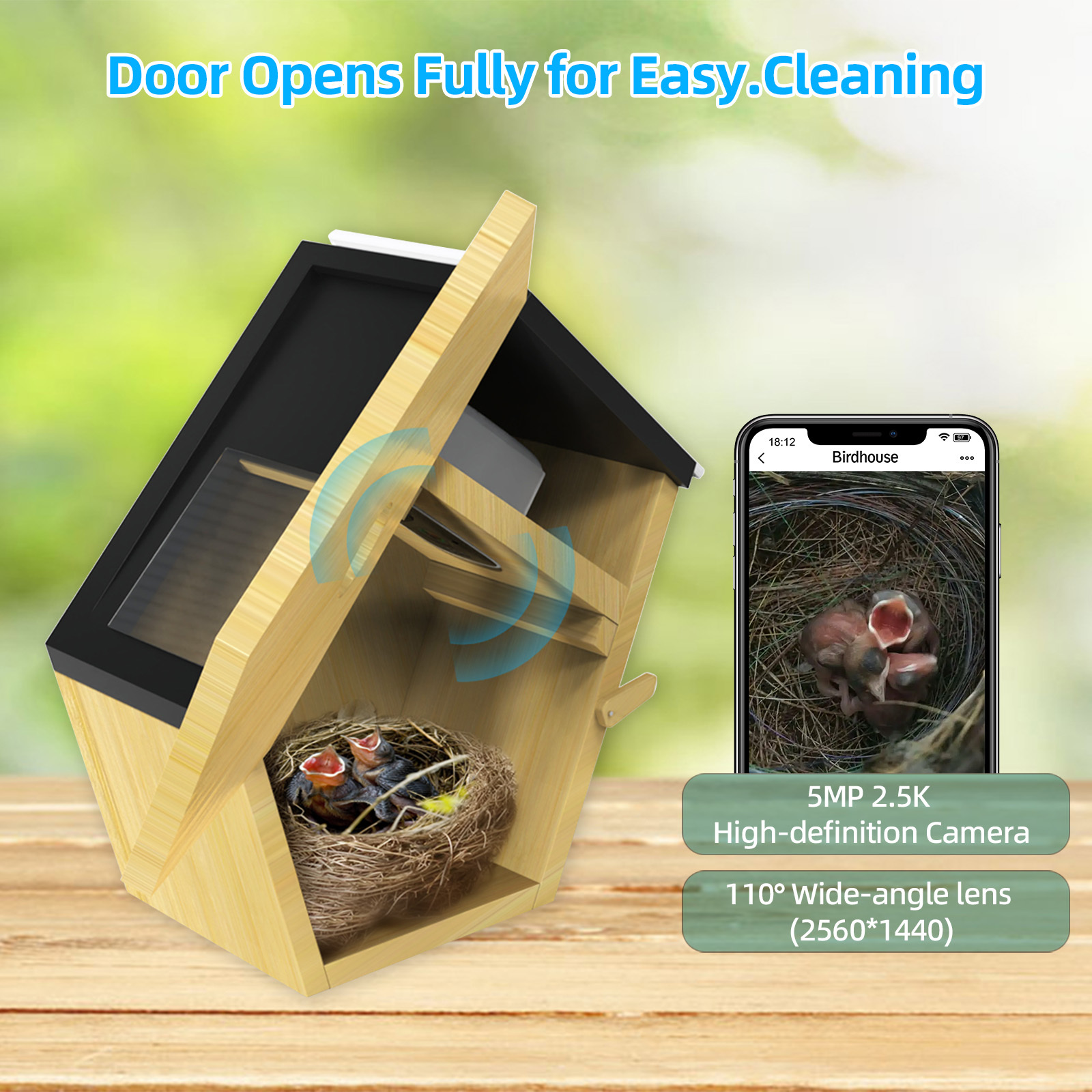 Wooden Bird House with 5MP Camera