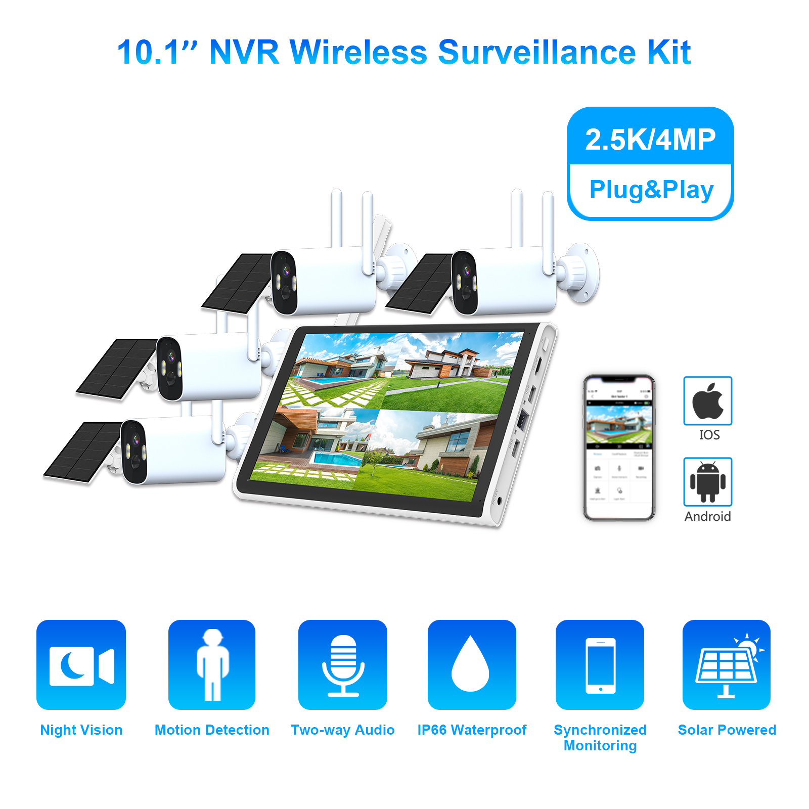 Solar Battery Camera with 10.1'IN NVR System