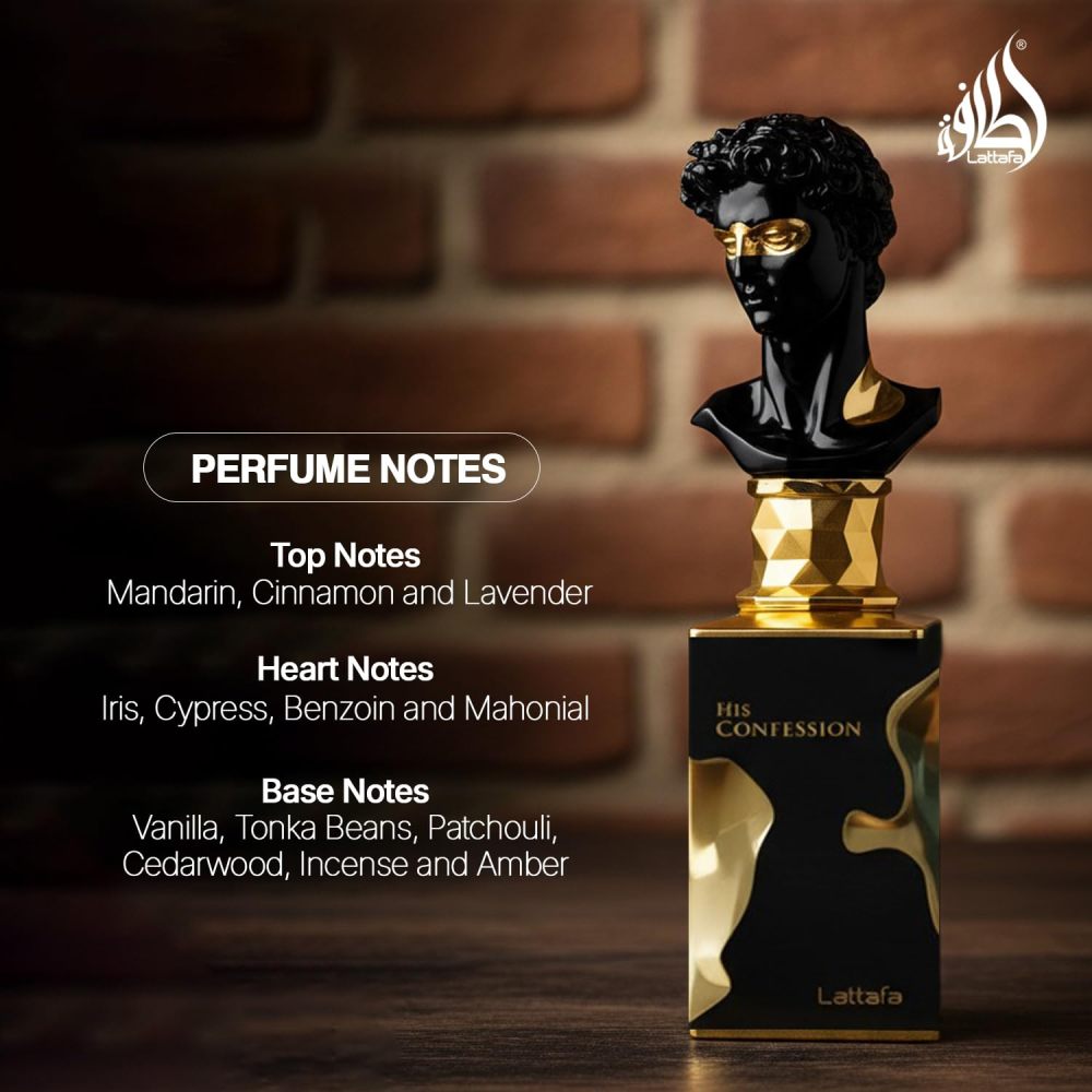 Lattafa His Confession Eau de Parfum - Sophisticated Woody Oriental Fragrance for Men