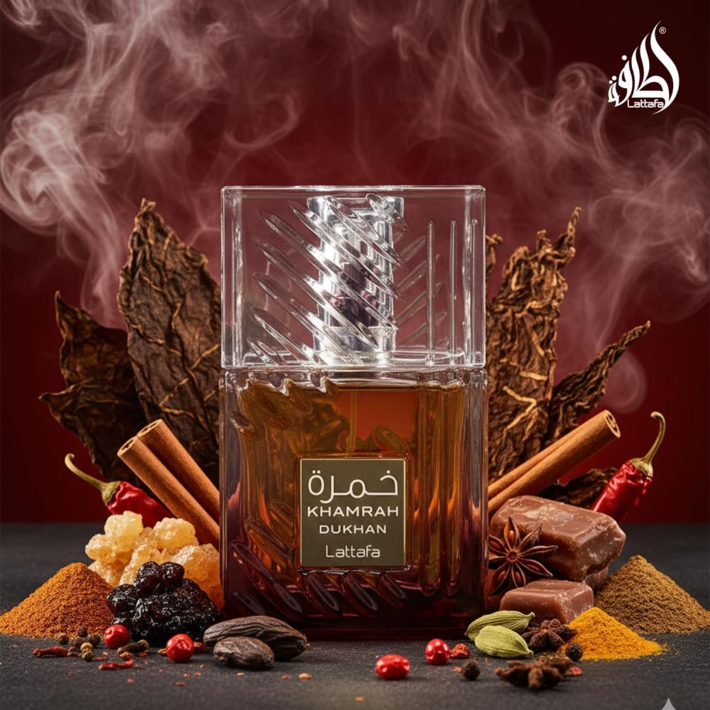 Lattafa Khamrah Dukhan Eau de Parfum - Smoky Woody Amber Fragrance for Unisex 100ml
