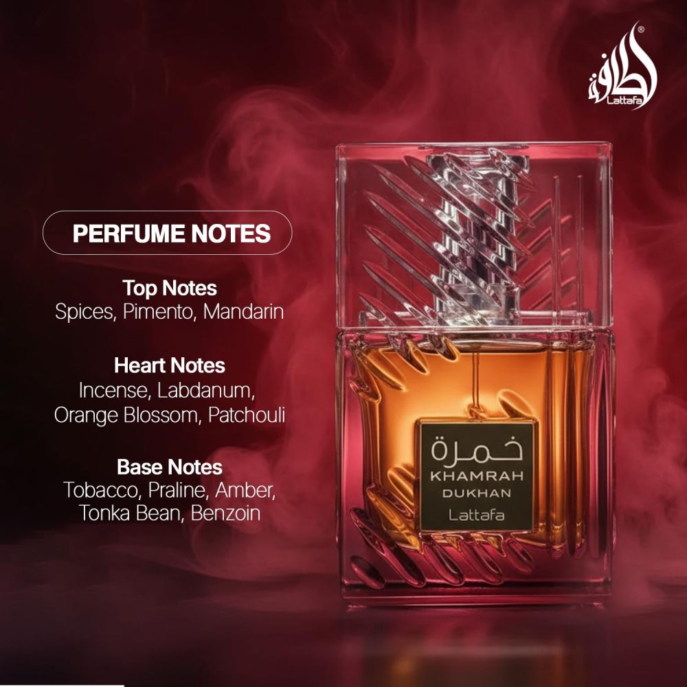 Lattafa Khamrah Dukhan Eau de Parfum - Smoky Woody Amber Fragrance for Unisex 100ml