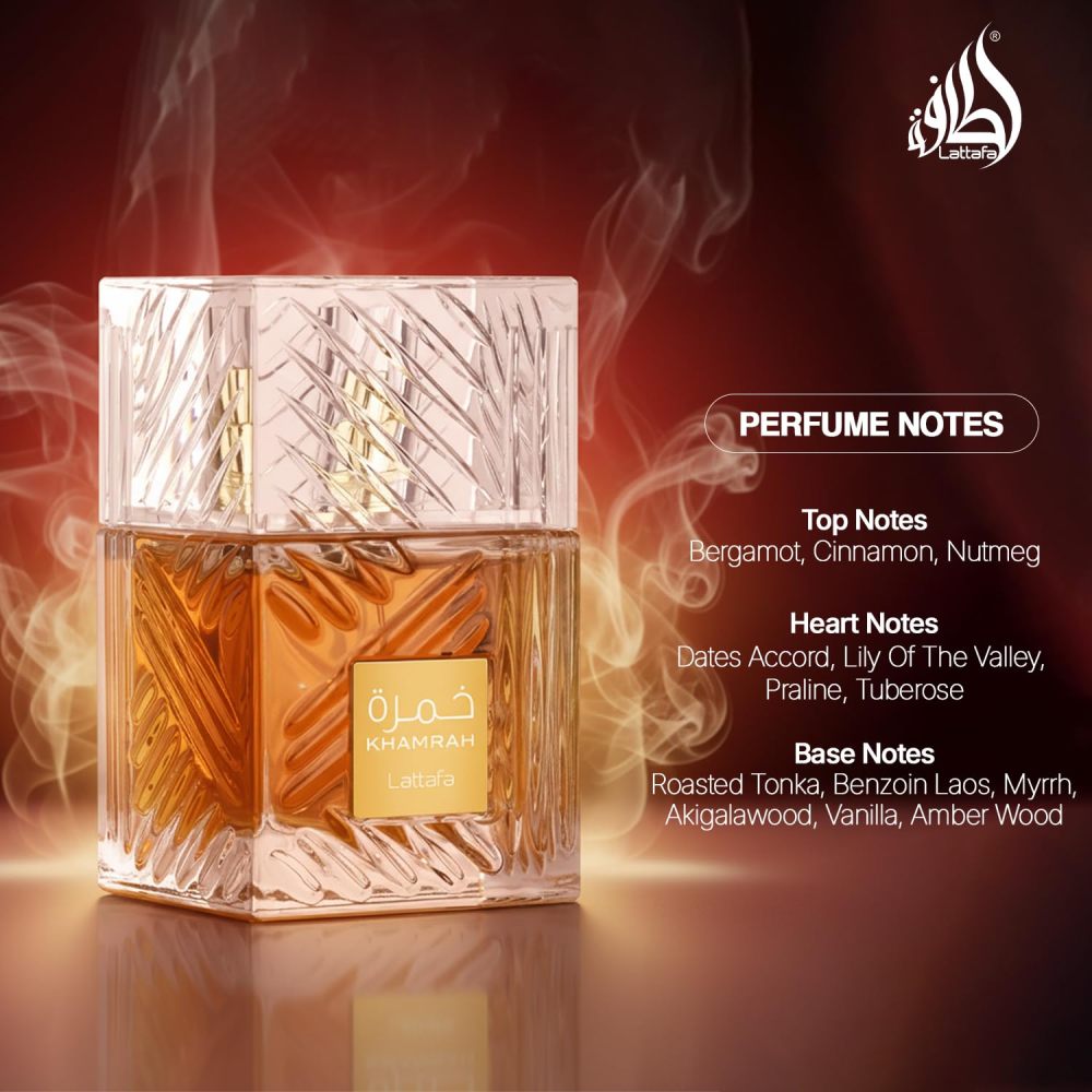 Lattafa Khamrah Eau de Parfum - Rich Rum Tobacco Amber Woody Fragrance for Unisex 100ml