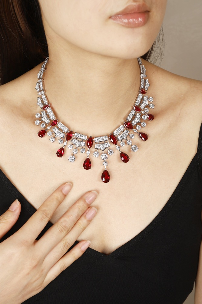 S925 Silver Lab-Grown Ruby Necklace y