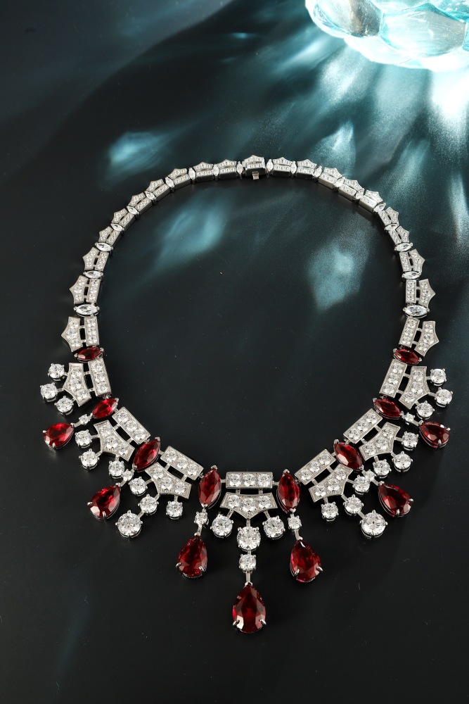 S925 Silver Lab-Grown Ruby Necklace y