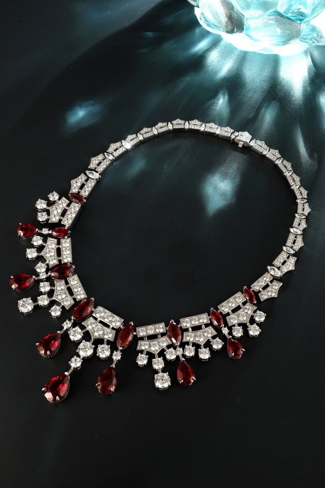 S925 Silver Lab-Grown Ruby Necklace y