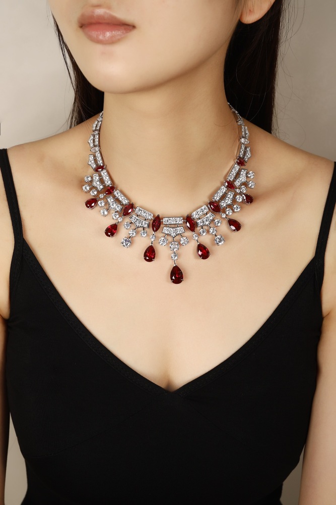 S925 Silver Lab-Grown Ruby Necklace y