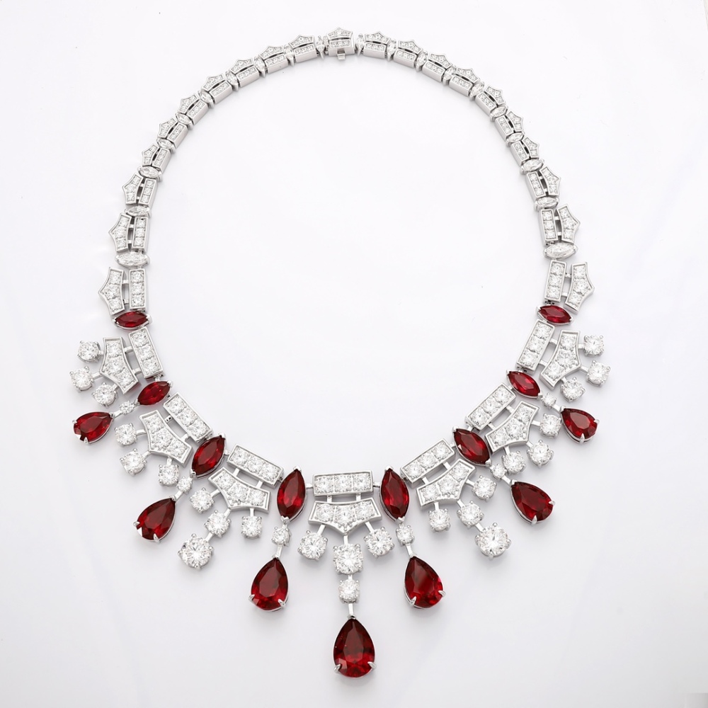 S925 Silver Lab-Grown Ruby Necklace y