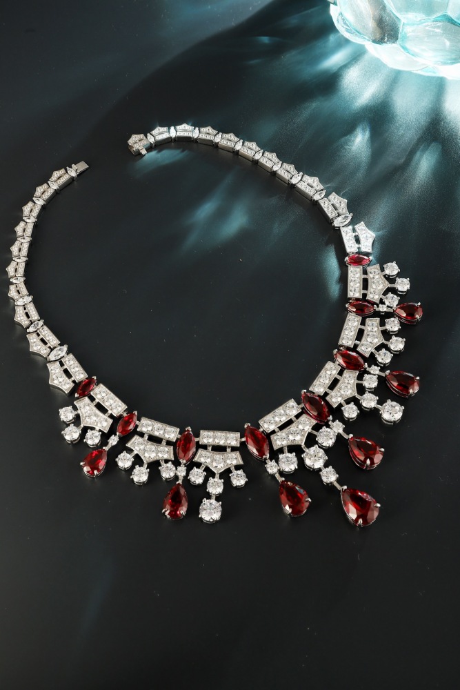 S925 Silver Lab-Grown Ruby Necklace y