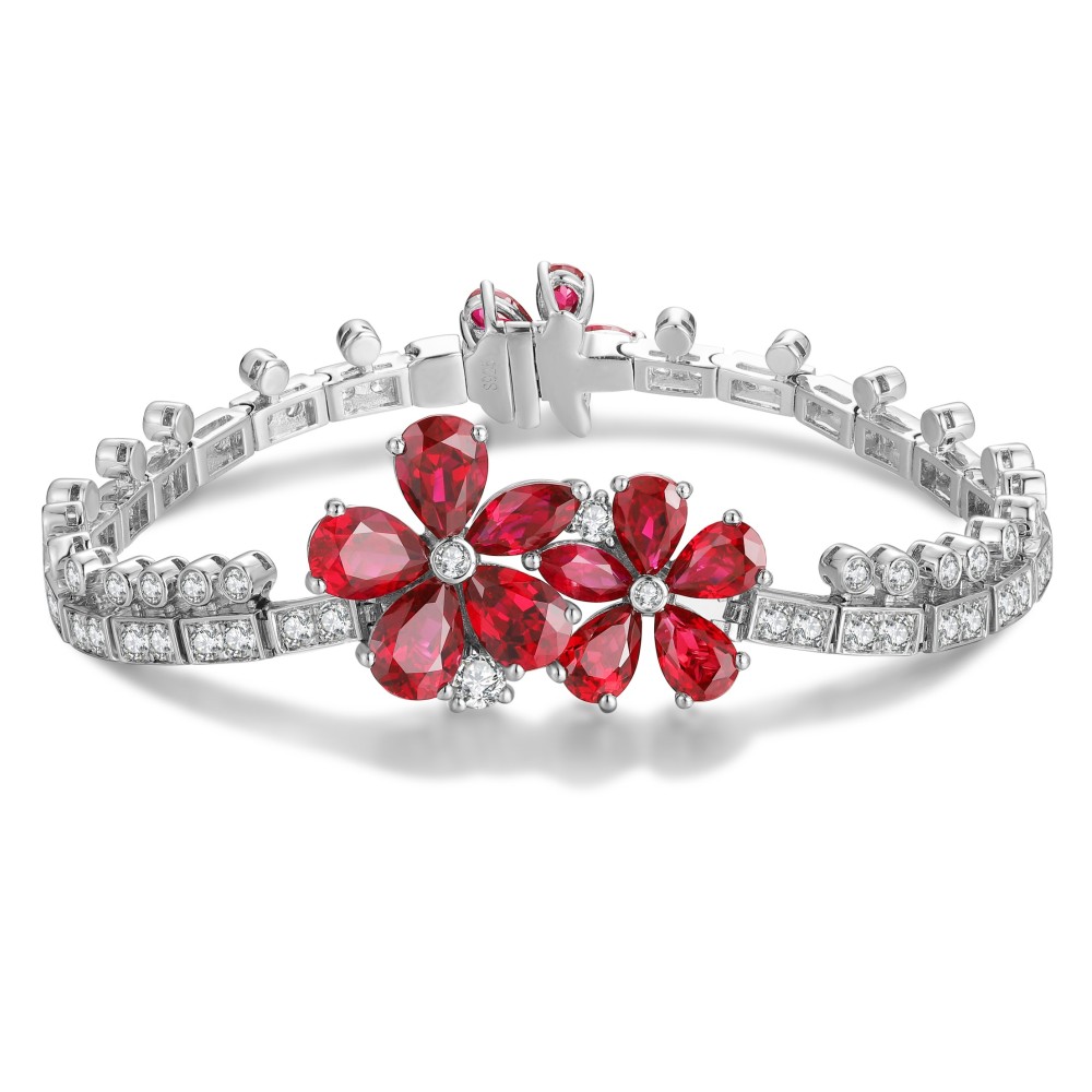 S925 Silver Lab-Grown Ruby Bracelet