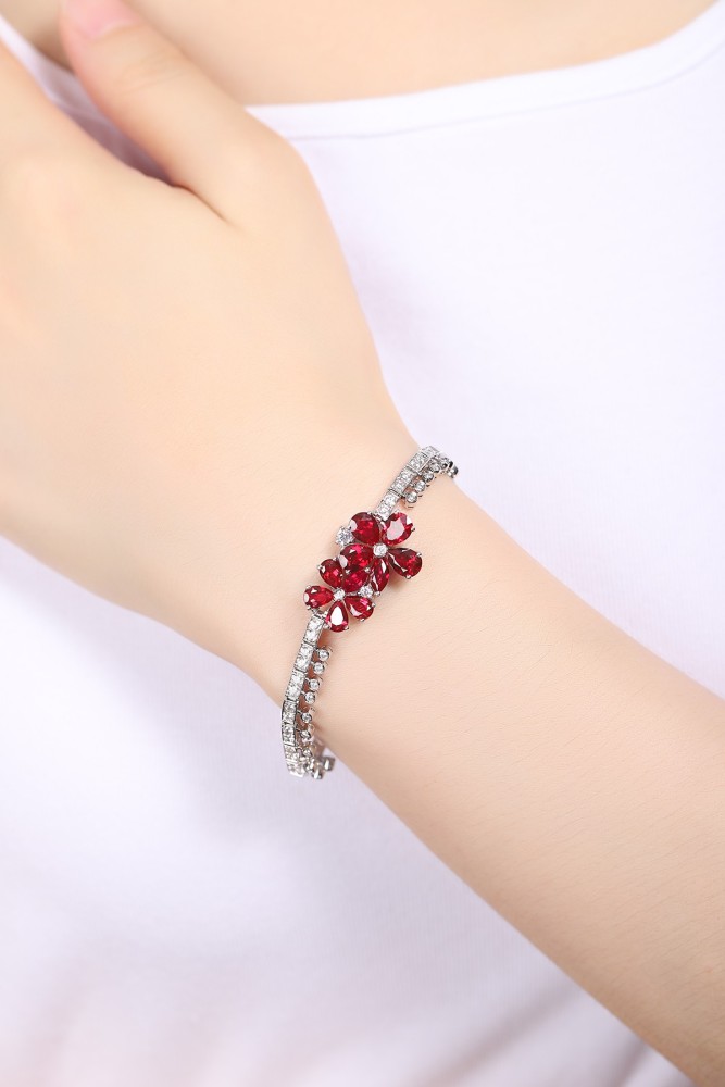 S925 Silver Lab-Grown Ruby Bracelet