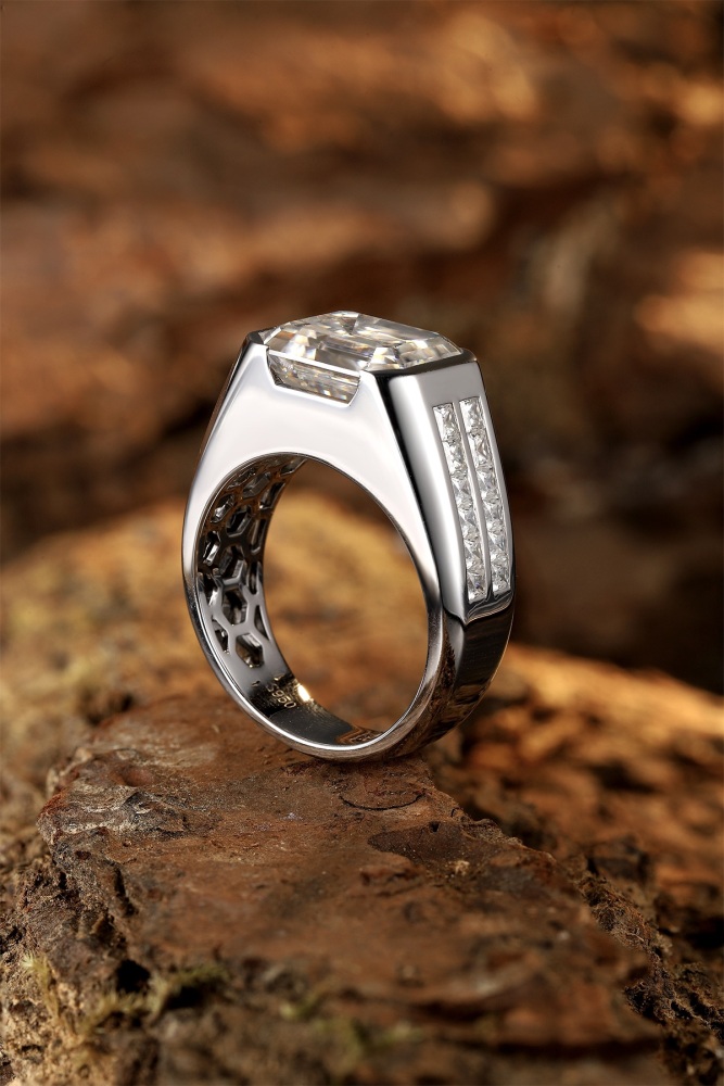 Emerald-Cut Moissanite Men’s S925 Silver Statement Ring